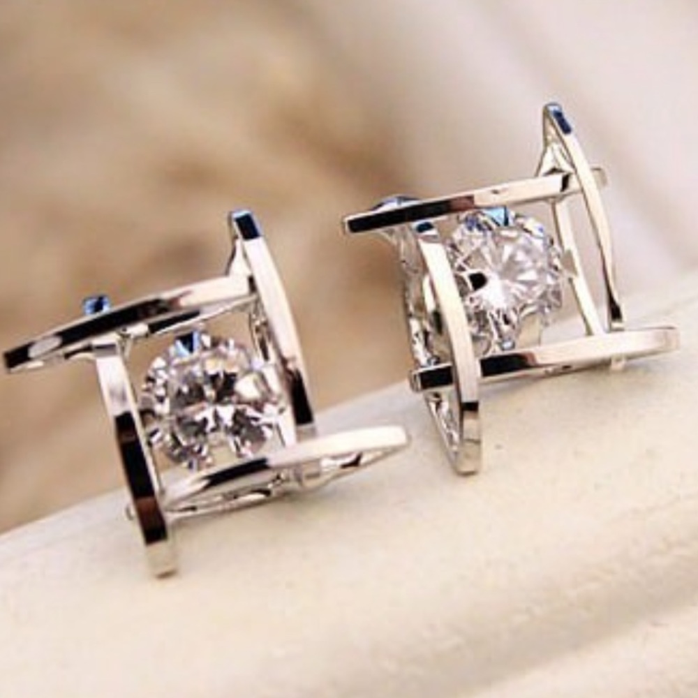 New Geometric Hollow Square Zircon Earrings